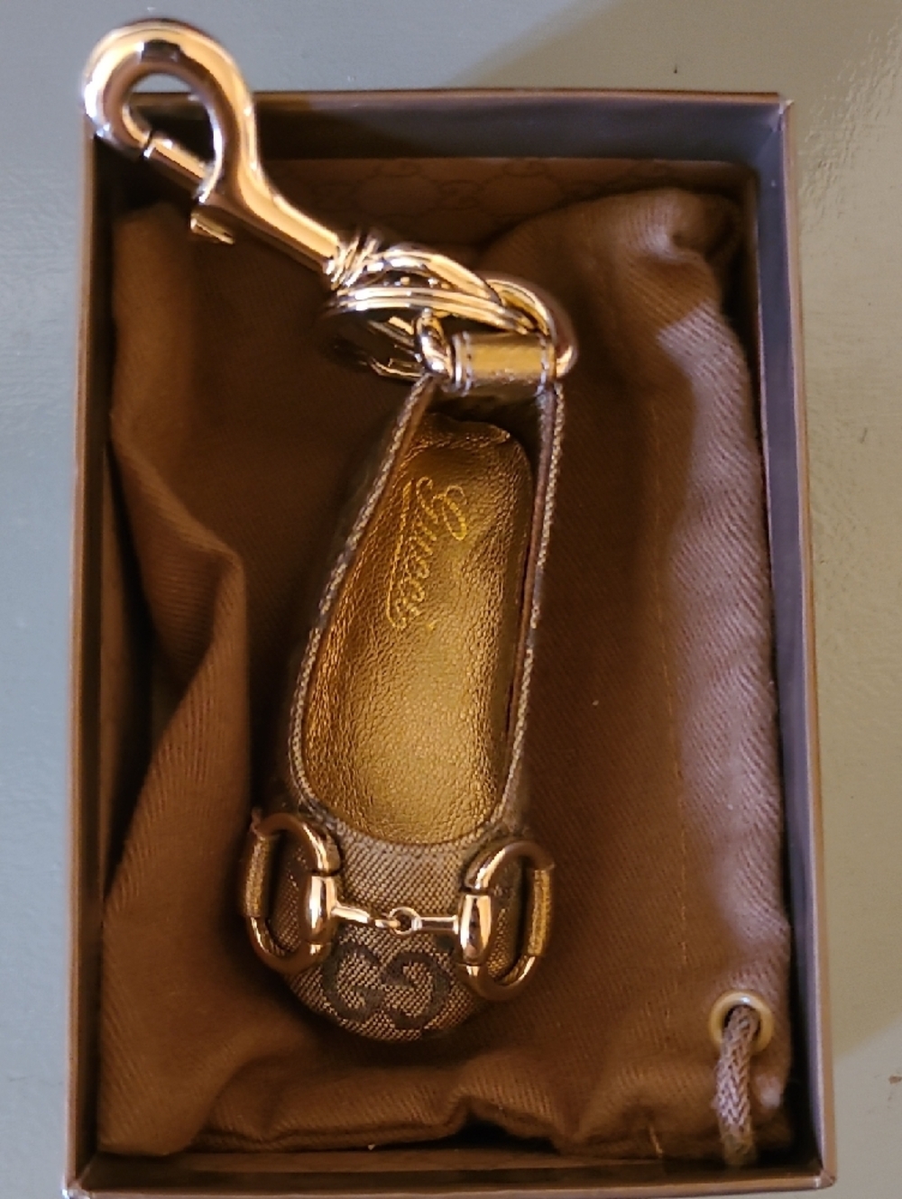 Gucci Brown Monogram Mini Bag Charm with Gold Hardware